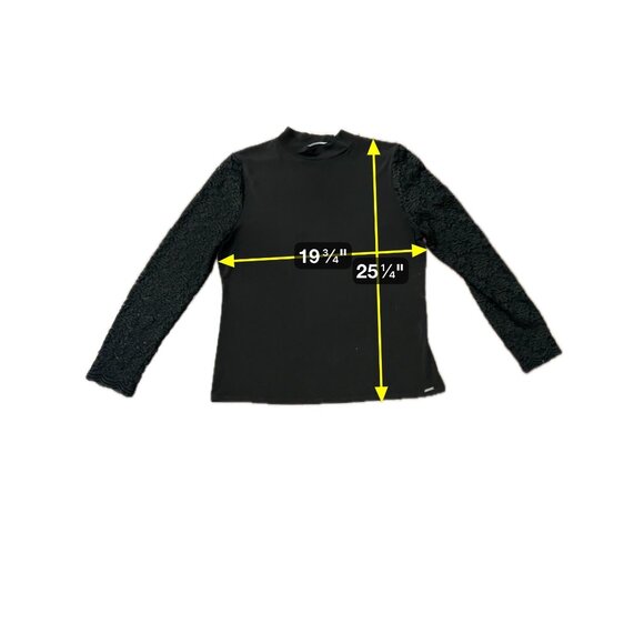 Tahari Black Long Sleeve Top Sheer Lace Sleeves Mock Neck Womens Size XL - Picture 8 of 10